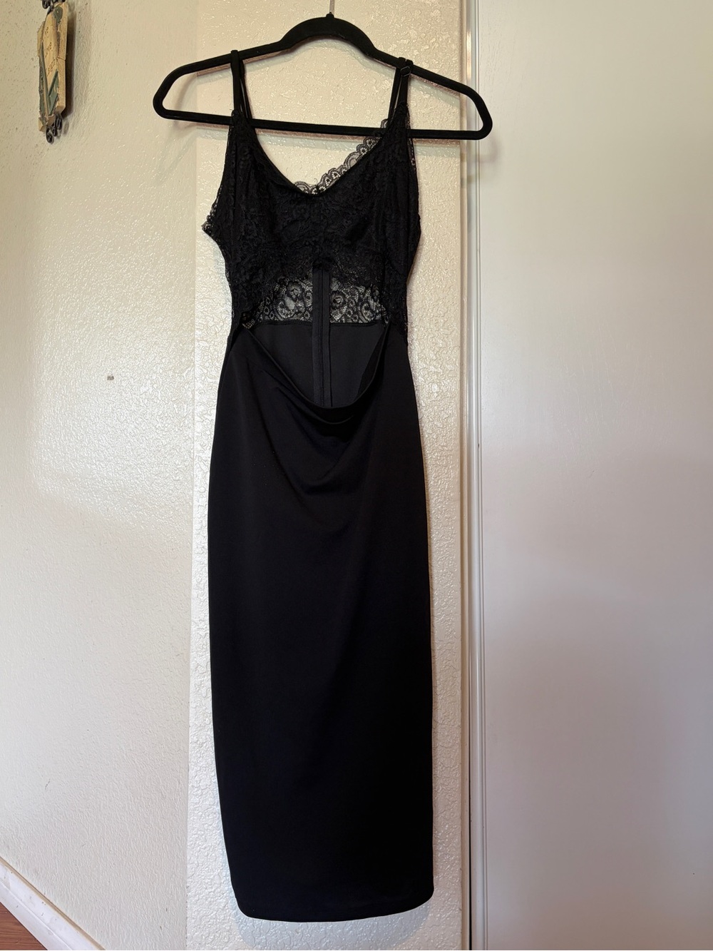 Almost Famous Black Lace Midi Dress with Sheer Waist